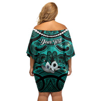 Personalised Maori Matariki Manaia Turquoise Family Matching Off Shoulder Short Dress and Hawaiian Shirt Maori Kowhaiwhai Pattern Galaxy