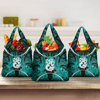 Maori Matariki Manaia Turquoise Grocery Bag Maori Kowhaiwhai Pattern Galaxy