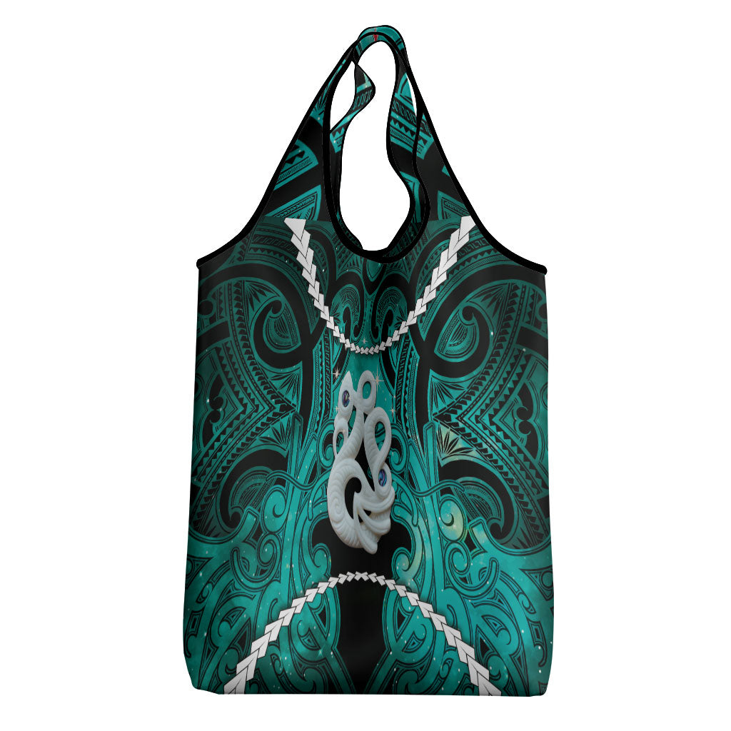 Maori Matariki Manaia Turquoise Grocery Bag Maori Kowhaiwhai Pattern Galaxy