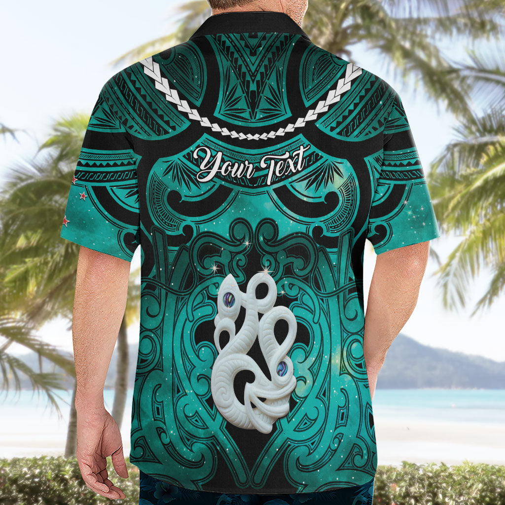 Personalised Maori Matariki Manaia Turquoise Hawaiian Shirt Maori Kowhaiwhai Pattern Galaxy