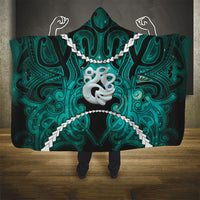 Maori Matariki Manaia Turquoise Hooded Blanket Maori Kowhaiwhai Pattern Galaxy