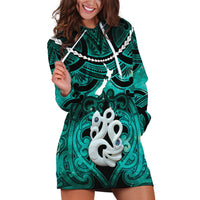 Personalised Maori Matariki Manaia Turquoise Hoodie Dress Maori Kowhaiwhai Pattern Galaxy