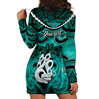 Personalised Maori Matariki Manaia Turquoise Hoodie Dress Maori Kowhaiwhai Pattern Galaxy