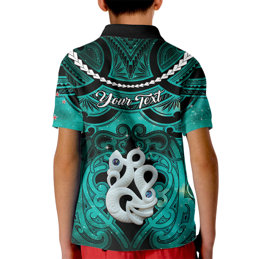 Personalised Maori Matariki Manaia Turquoise Kid Polo Shirt Maori Kowhaiwhai Pattern Galaxy
