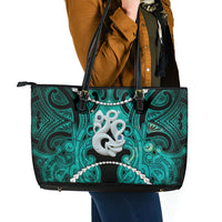 Maori Matariki Manaia Turquoise Leather Tote Bag Maori Kowhaiwhai Pattern Galaxy LT01 - Polynesian Pride
