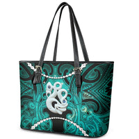 Maori Matariki Manaia Turquoise Leather Tote Bag Maori Kowhaiwhai Pattern Galaxy LT01 - Polynesian Pride