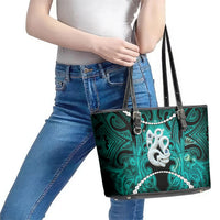 Maori Matariki Manaia Turquoise Leather Tote Bag Maori Kowhaiwhai Pattern Galaxy LT01 - Polynesian Pride
