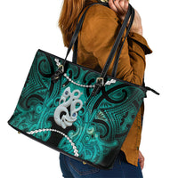 Maori Matariki Manaia Turquoise Leather Tote Bag Maori Kowhaiwhai Pattern Galaxy LT01 - Polynesian Pride
