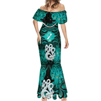 Personalised Maori Matariki Manaia Turquoise Mermaid Dress Maori Kowhaiwhai Pattern Galaxy