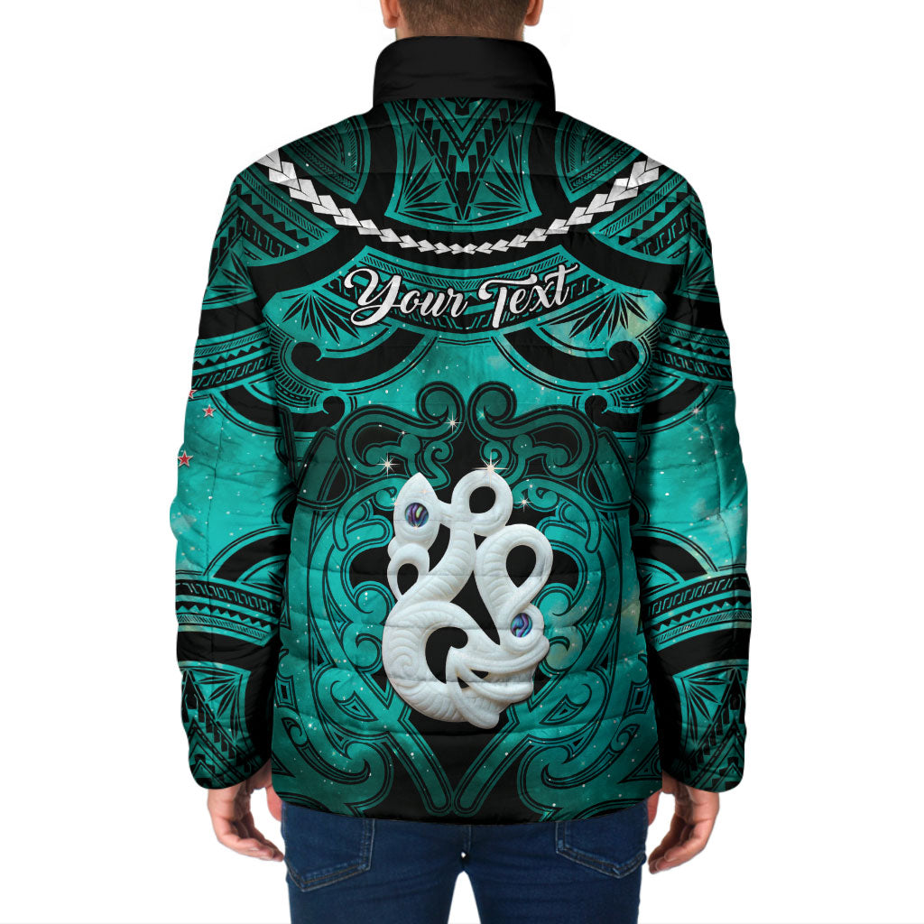 Personalised Maori Matariki Manaia Turquoise Padded Jacket Maori Kowhaiwhai Pattern Galaxy