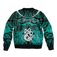Personalised Maori Matariki Manaia Turquoise Sleeve Zip Bomber Jacket Maori Kowhaiwhai Pattern Galaxy