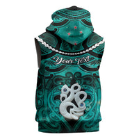 Personalised Maori Matariki Manaia Turquoise Sleeveless Hoodie Maori Kowhaiwhai Pattern Galaxy
