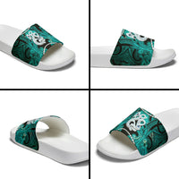 Maori Matariki Manaia Turquoise Slide Sandals Maori Kowhaiwhai Pattern Galaxy