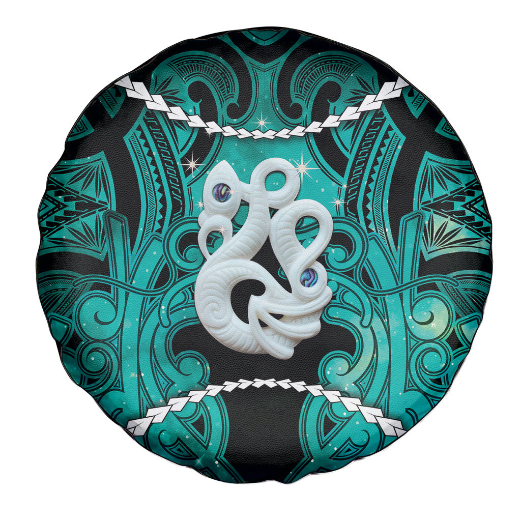 Maori Matariki Manaia Turquoise Spare Tire Cover Maori Kowhaiwhai Pattern Galaxy