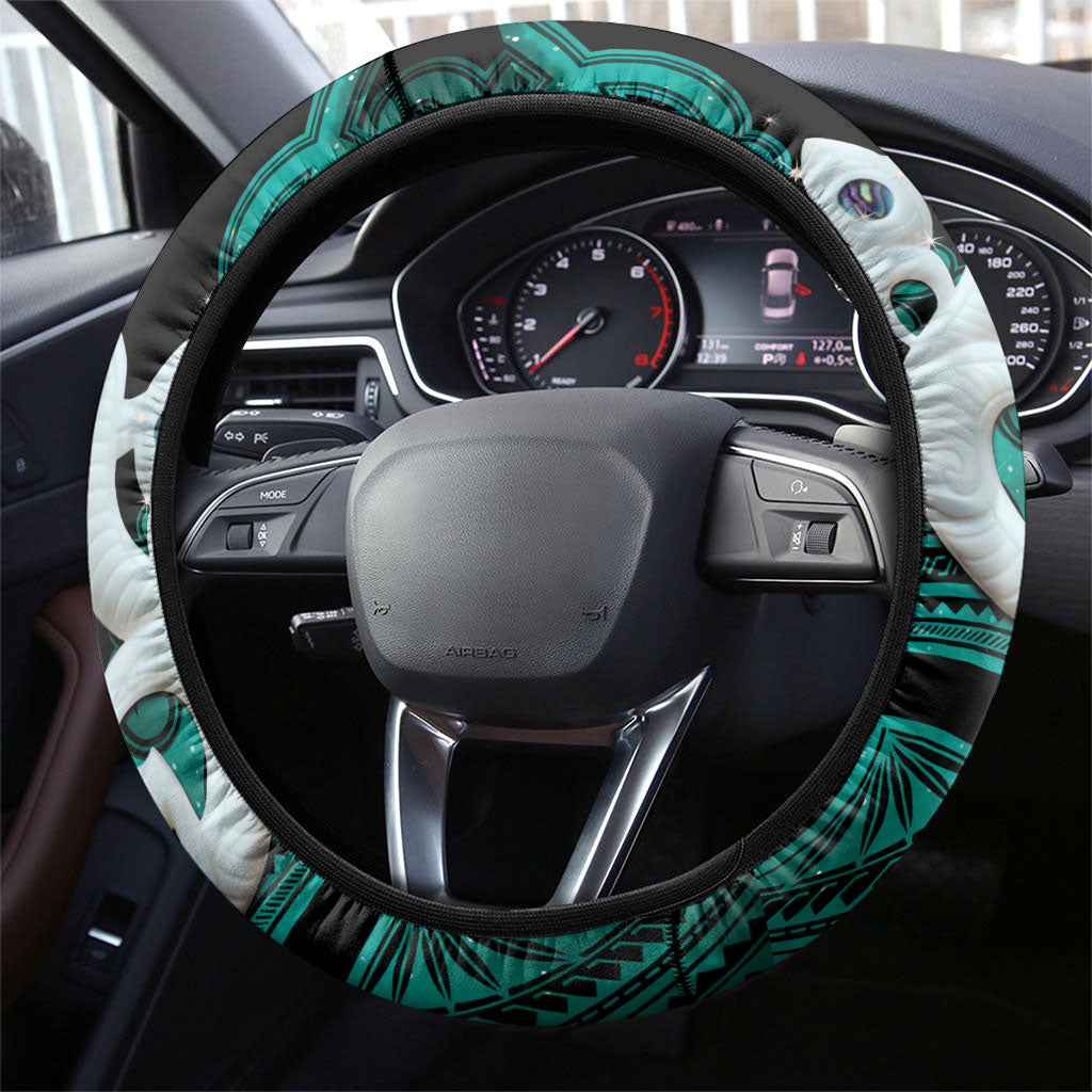 Maori Matariki Manaia Turquoise Steering Wheel Cover Maori Kowhaiwhai Pattern Galaxy