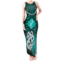 Personalised Maori Matariki Manaia Turquoise Tank Maxi Dress Maori Kowhaiwhai Pattern Galaxy