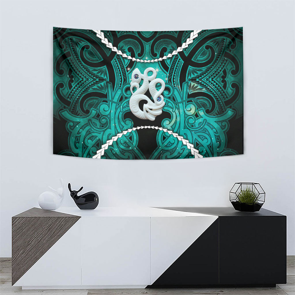 Maori Matariki Manaia Turquoise Tapestry Maori Kowhaiwhai Pattern Galaxy