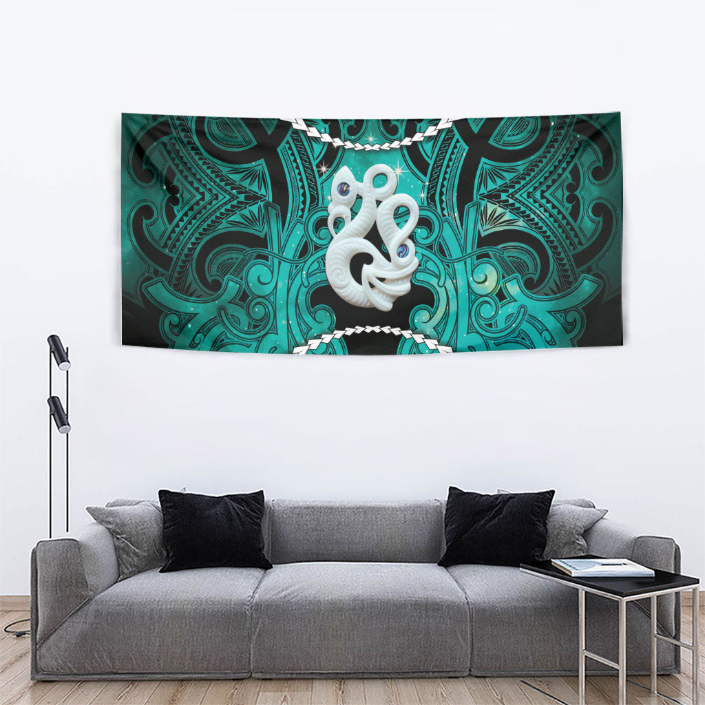 Maori Matariki Manaia Turquoise Tapestry Maori Kowhaiwhai Pattern Galaxy