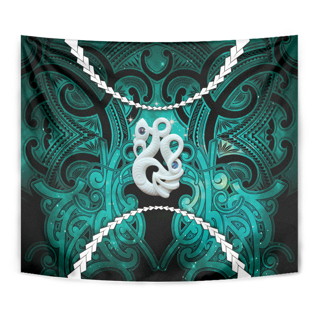Maori Matariki Manaia Turquoise Tapestry Maori Kowhaiwhai Pattern Galaxy