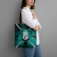 Maori Matariki Manaia Turquoise Tote Bag Maori Kowhaiwhai Pattern Galaxy