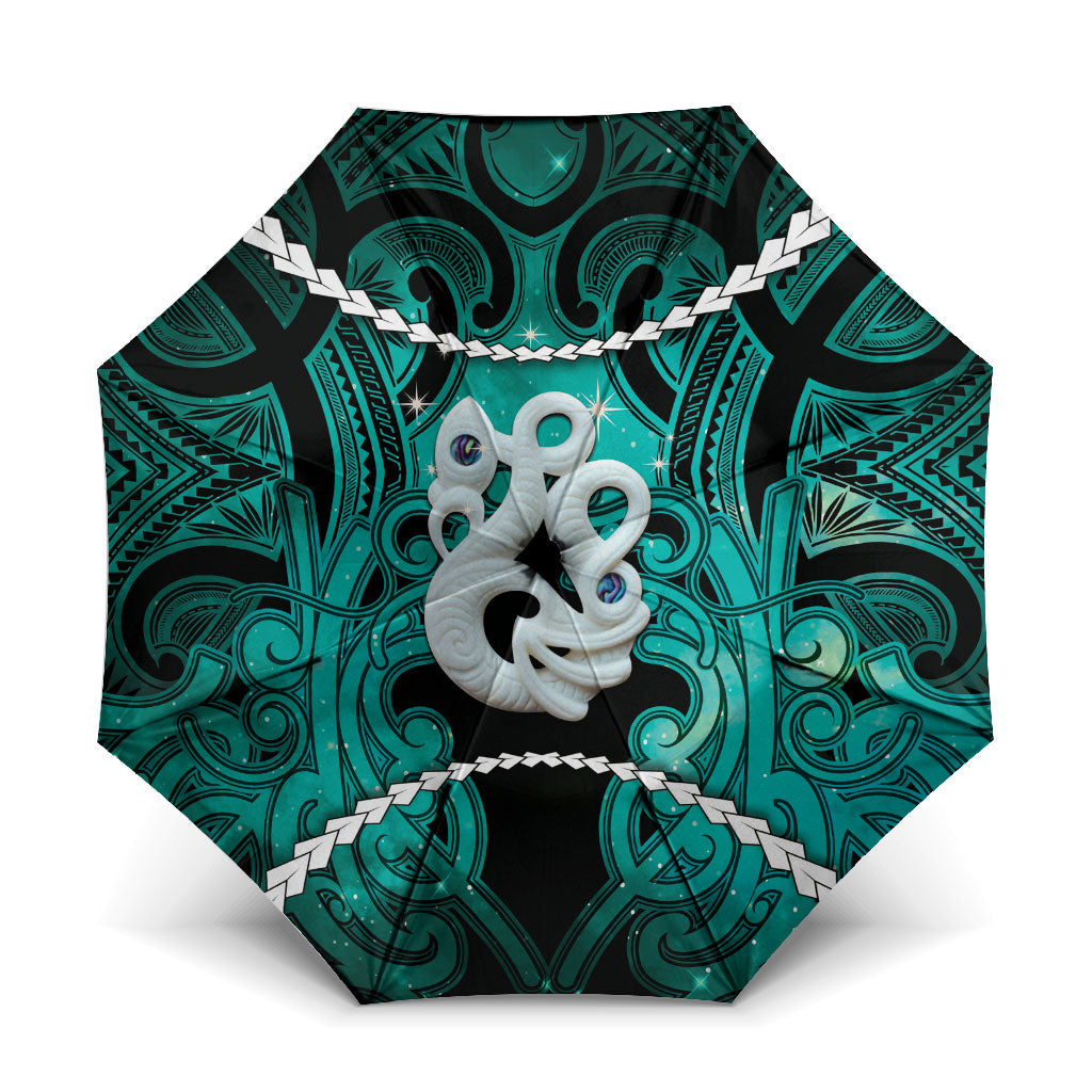 Maori Matariki Manaia Turquoise Umbrella Maori Kowhaiwhai Pattern Galaxy