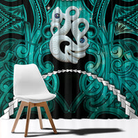 Maori Matariki Manaia Turquoise Window Curtain Maori Kowhaiwhai Pattern Galaxy