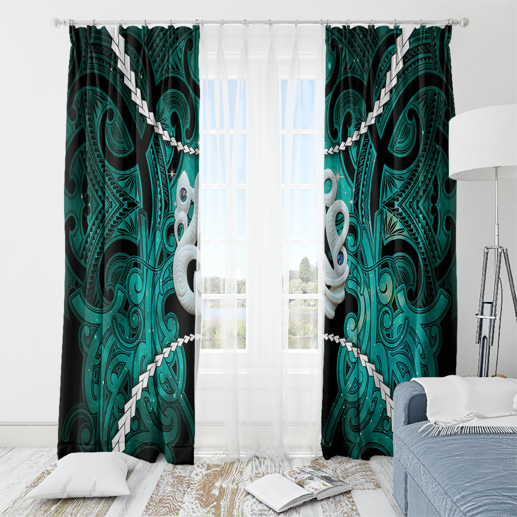 Maori Matariki Manaia Turquoise Window Curtain Maori Kowhaiwhai Pattern Galaxy