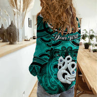 Personalised Maori Matariki Manaia Turquoise Women Casual Shirt Maori Kowhaiwhai Pattern Galaxy LT01 - Polynesian Pride