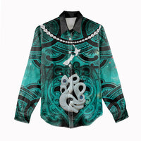 Personalised Maori Matariki Manaia Turquoise Women Casual Shirt Maori Kowhaiwhai Pattern Galaxy LT01 - Polynesian Pride