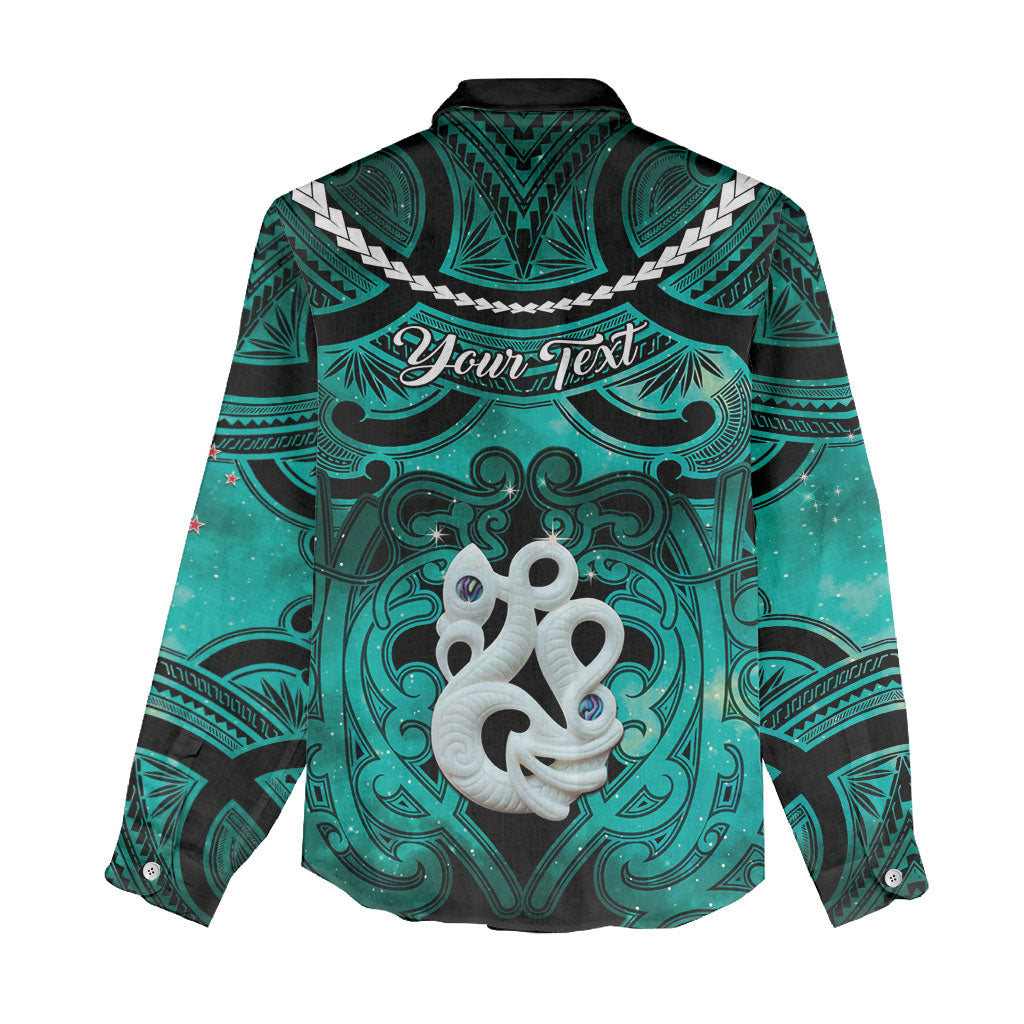 Personalised Maori Matariki Manaia Turquoise Women Casual Shirt Maori Kowhaiwhai Pattern Galaxy LT01 - Polynesian Pride