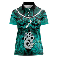 Personalised Maori Matariki Manaia Turquoise Women Polo Shirt Maori Kowhaiwhai Pattern Galaxy