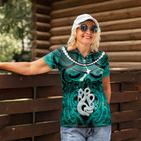 Personalised Maori Matariki Manaia Turquoise Women Polo Shirt Maori Kowhaiwhai Pattern Galaxy