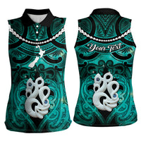 Personalised Maori Matariki Manaia Turquoise Women Sleeveless Polo Shirt Maori Kowhaiwhai Pattern Galaxy