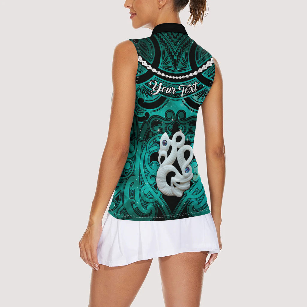 Personalised Maori Matariki Manaia Turquoise Women Sleeveless Polo Shirt Maori Kowhaiwhai Pattern Galaxy