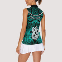 Personalised Maori Matariki Manaia Turquoise Women Sleeveless Polo Shirt Maori Kowhaiwhai Pattern Galaxy