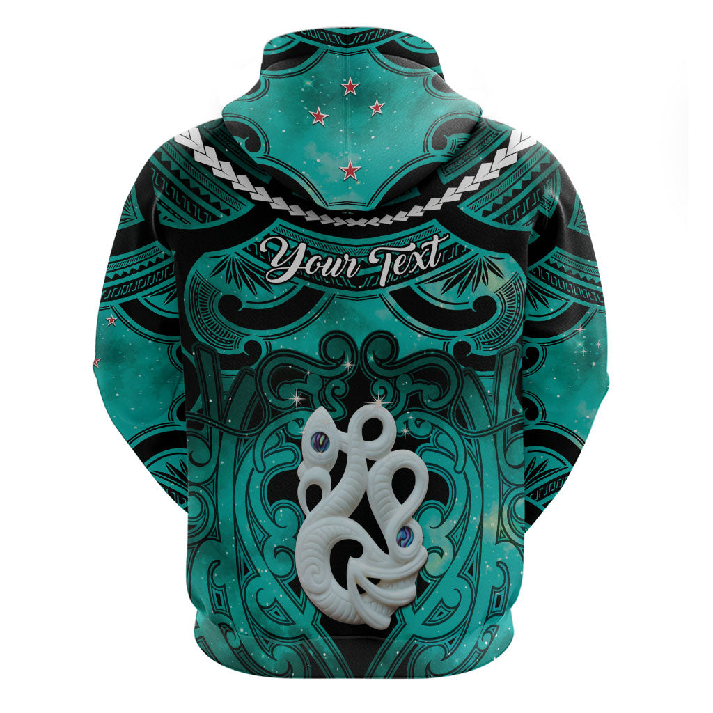 Personalised Maori Matariki Manaia Turquoise Zip Hoodie Maori Kowhaiwhai Pattern Galaxy