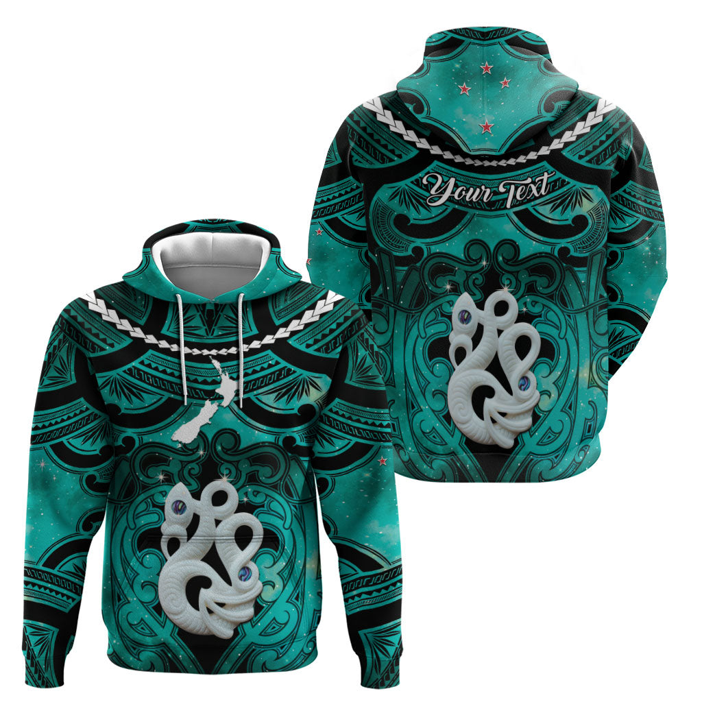 Personalised Maori Matariki Manaia Turquoise Zip Hoodie Maori Kowhaiwhai Pattern Galaxy