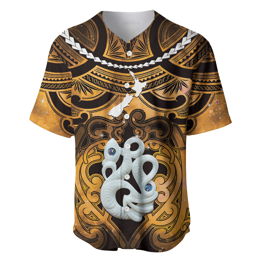 Personalised Maori Matariki Manaia Kowhai Baseball Jersey Maori Kowhaiwhai Pattern Galaxy LT01 Yellow - Polynesian Pride