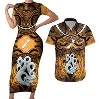 Personalised Maori Matariki Manaia Kowhai Couples Matching Short Sleeve Bodycon Dress and Hawaiian Shirt Maori Kowhaiwhai Pattern Galaxy
