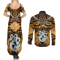 Personalised Maori Matariki Manaia Kowhai Couples Matching Summer Maxi Dress and Long Sleeve Button Shirt Maori Kowhaiwhai Pattern Galaxy