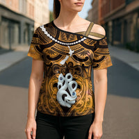 Personalised Maori Matariki Manaia Kowhai Cross Shoulder Shirt Maori Kowhaiwhai Pattern Galaxy