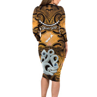 Personalised Maori Matariki Manaia Kowhai Family Matching Long Sleeve Bodycon Dress and Hawaiian Shirt Maori Kowhaiwhai Pattern Galaxy