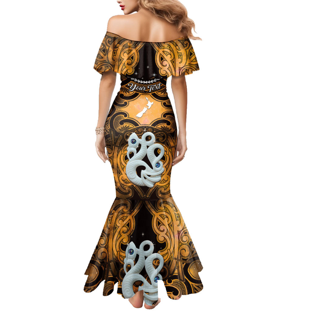 Personalised Maori Matariki Manaia Kowhai Family Matching Mermaid Dress and Hawaiian Shirt Maori Kowhaiwhai Pattern Galaxy