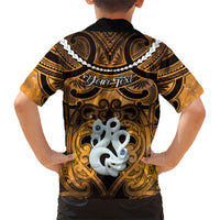 Personalised Maori Matariki Manaia Kowhai Family Matching Off The Shoulder Long Sleeve Dress and Hawaiian Shirt Maori Kowhaiwhai Pattern Galaxy