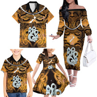 Personalised Maori Matariki Manaia Kowhai Family Matching Off The Shoulder Long Sleeve Dress and Hawaiian Shirt Maori Kowhaiwhai Pattern Galaxy