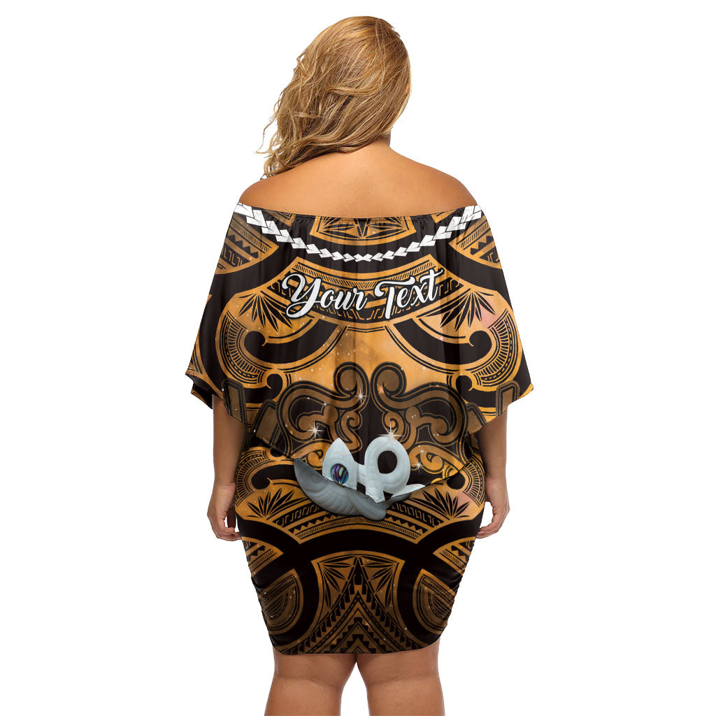 Personalised Maori Matariki Manaia Kowhai Family Matching Off Shoulder Short Dress and Hawaiian Shirt Maori Kowhaiwhai Pattern Galaxy