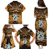 Personalised Maori Matariki Manaia Kowhai Family Matching Puletasi and Hawaiian Shirt Maori Kowhaiwhai Pattern Galaxy