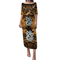 Personalised Maori Matariki Manaia Kowhai Family Matching Puletasi and Hawaiian Shirt Maori Kowhaiwhai Pattern Galaxy