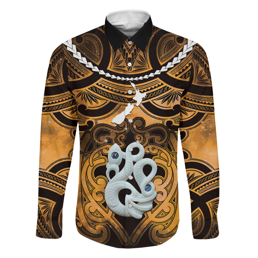Personalised Maori Matariki Manaia Kowhai Family Matching Short Sleeve Bodycon Dress and Hawaiian Shirt Maori Kowhaiwhai Pattern Galaxy