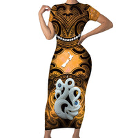 Personalised Maori Matariki Manaia Kowhai Family Matching Short Sleeve Bodycon Dress and Hawaiian Shirt Maori Kowhaiwhai Pattern Galaxy